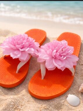 kate spade Orange and Pink Floral Flip Flop Sandals. size 9